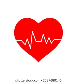 Flat Heart Rate Icon Symbol with Heart Shape Vector Illustration Isolated on white. Heartbeat red love icon flat design