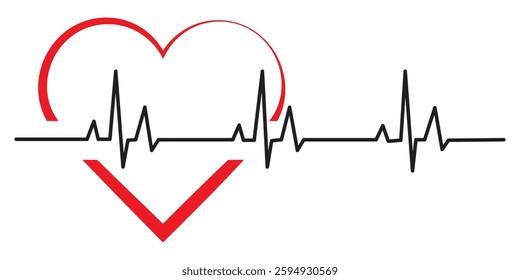 Flat Heart Rate Icon Symbol with Heart Shape Vector Illustration Isolated on Transparent Background
