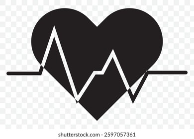 Flat Heart Rate Icon Symbol with Heart Shape Vector Illustration Isolated on Transparent Background. EPS 10.