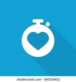 Flat Heart Rate Monitor icon with long shadow on blue backround