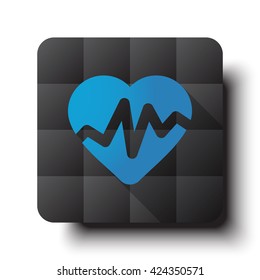 Flat Heart Rate Pulse icon on black app button with drop shadow