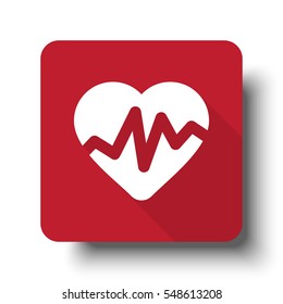 Flat Heart Rate Pulse web icon on red button with drop shadow