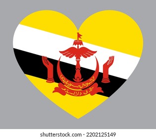 Ilustración con forma de corazón plano de la bandera de Brunei