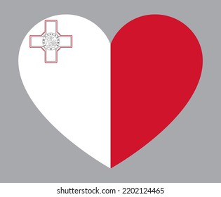 bandera de Malta en forma de corazón plano