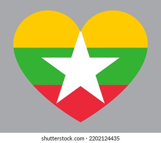 flat heart shaped Illustration of Myanmar flag