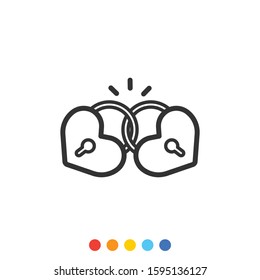 Flat heart shaped padlock design element,Vector and Illustration.