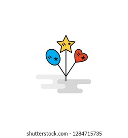 Flat Heart and star balloons Icon. Vector