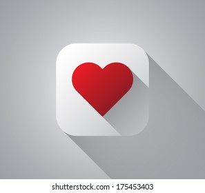 Flat heart Valentines Day icon, button for websites (UI) or applications (app) for smartphones and tablets