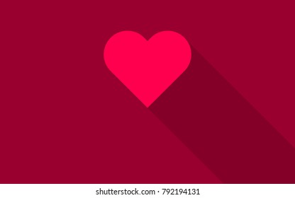 Flat heart vector icon. Valentines day greetings. Red heart on the pink background with shadow.