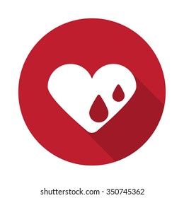 Flat Heart Water icon with long shadow on red circle