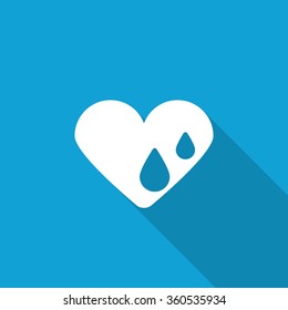 Flat Heart Water icon with long shadow on blue backround