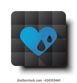 Flat Heart Water icon on black app button with drop shadow