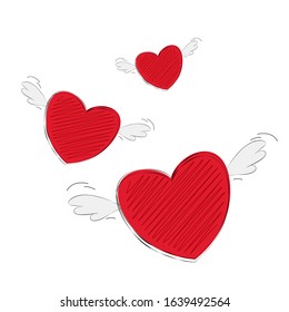 flat heart with wings. paper cut vector illustration