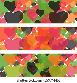 Flat hearts banners on white background. Vector illustration.