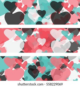 Flat hearts banners on white background. Vector illustration.