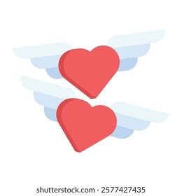 Flat hearts with wings, perfect for romantic themes, Valentine’s Day cards, and whimsical love designs.