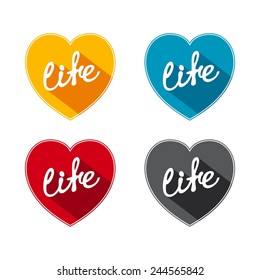 Flat hearts with word - life and long shade