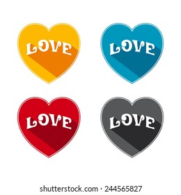 Flat hearts with word - love and long shade