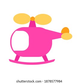 Flat helicopter . Cute vector toy transport illustration isolated on white background. Сartoon vehicle toy element  for kids. Design colorful objects, clipart in bright color: pink, yellow, blue. Eps