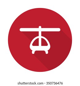 Flat Helicopter icon with long shadow on red circle