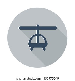 Flat Helicopter icon with long shadow on grey circle