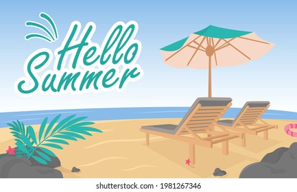 flat hello summer background with beach view perfect for your design needs