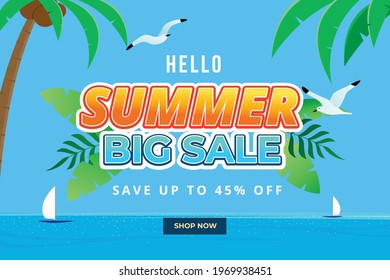 Flat hello summer big sale Vector background