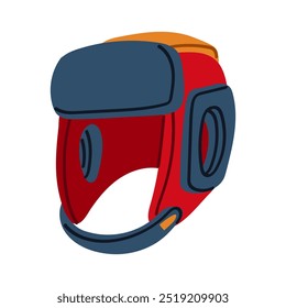 Un casco plano para un boxeador en colores rojo y azul. Casco protector para el entrenamiento de boxeo. Equipamiento deportivo. Equipo de repuesto para artes marciales. Diseño de Vector plano. Un objeto aislado para el combate