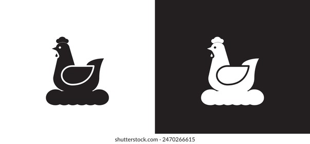 Flat Hen icon. the chicken incubates the egg, Hen logo template. Chicken, hen flat icon. Farm symbol. Chicken icon vector illustration isolated on black and white background. Eps 10