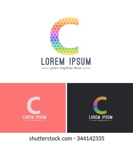 Flat Hexagon Colorful Letter C Symbol Concept Vector Graphic Icons, Logo, Sign Template
