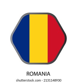 Flat hexagon flag of Romania icon. Simple isolated button. Eps10 vector illustration.