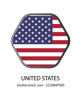 Flat hexagon flag of United states of America icon. Simple isolated button. Eps10 vector illustration.