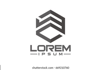 flat hexagonal line ribbon military logo concept
