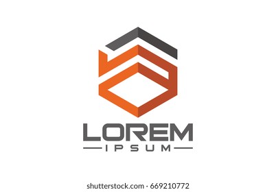 flat hexagonal line ribbon military logo concept