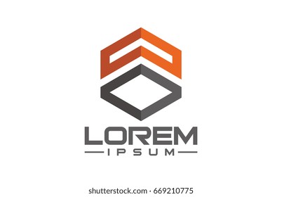 flat hexagonal line ribbon military logo concept