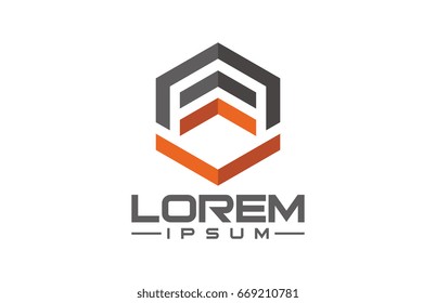 flat hexagonal line ribbon military logo concept