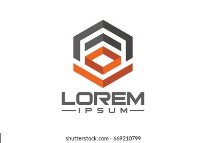 flat hexagonal line ribbon military logo concept