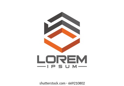 flat hexagonal line ribbon military logo concept