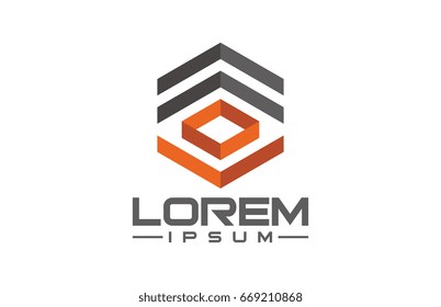 flat hexagonal line ribbon military logo concept