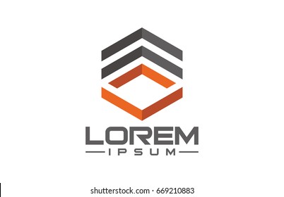 flat hexagonal line ribbon military logo concept