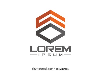 flat hexagonal line ribbon military logo concept
