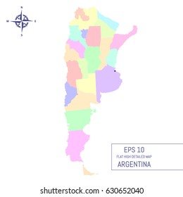 Flat high detailed Argentina map. Divided into editable contours of administrative divisions. Template for your design works. Vector illustration.