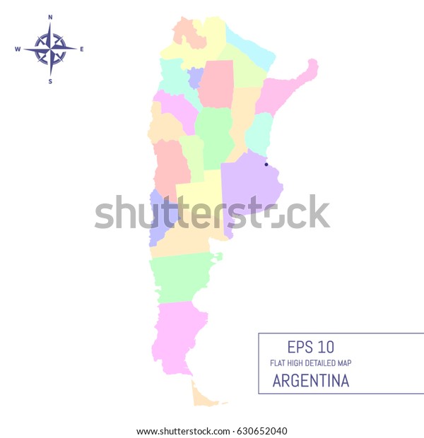Flat high detailed Argentina map. Divided
into editable contours of administrative divisions. Template for
your design works. Vector
illustration.