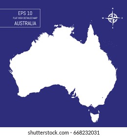 Flat high detailed Australia map. Template for your design works. Vector illustration.