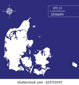 Flat high detailed Denmark map. Template for your design works. Vector illustration.