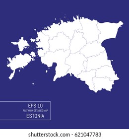 Flat high detailed Estonia map. Divided into editable contours of administrative divisions. Template for your design works. Vector illustration.