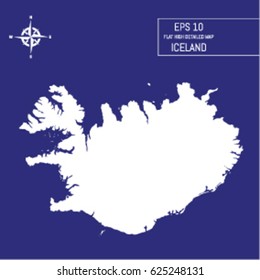 Flat high detailed Iceland map. Template for your design works. Vector illustration.