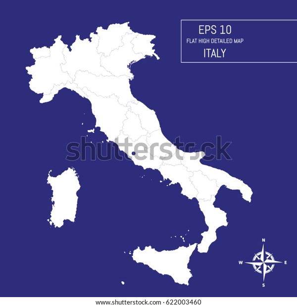 Flat high\
detailed Italy map. Divided into editable contours of\
administrative divisions.  Continental part and islands. Template\
for your design works. Vector\
illustration.
