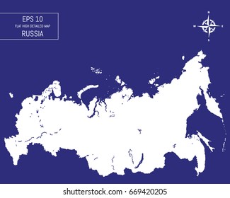 Flat high detailed Russia map. Lakes in separate layer. Template for your design works. Vector illustration.