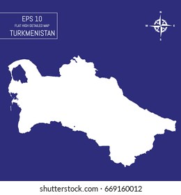 Flat high detailed Turkmenistan map. Divided into editable contours of administrative divisions. Vacation and travel icons. Template for your design works. Vector illustration.